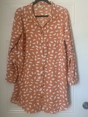 Umgee Orange & White Button-Up Shirtdress /Tunic Size M